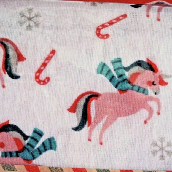 Christmas Unicorns Candy Canes Flannel Sheet Set - Full Size Set (Cotton Flannel - Picture 1 of 3